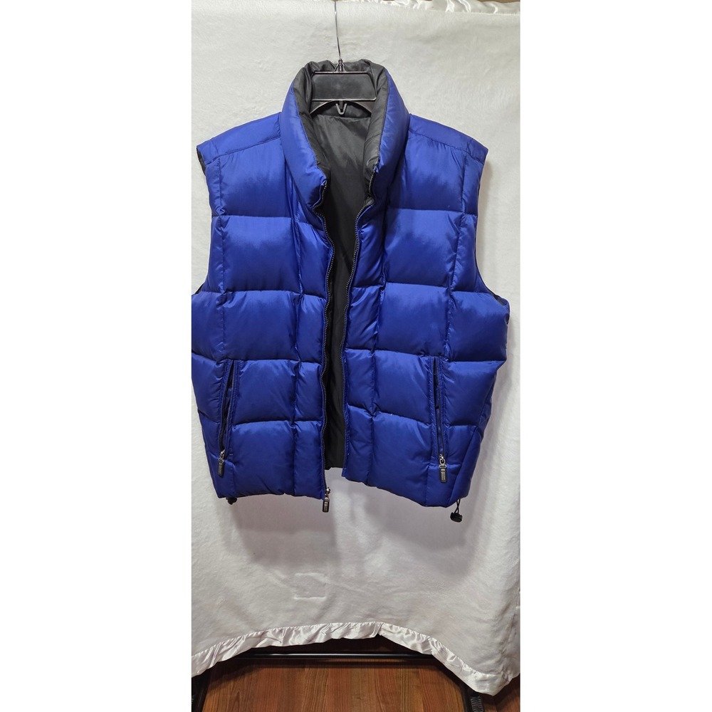 Mens Silver Rider Blue Puffer Vest XL/XG Full Zip Sleeveless Down Coat